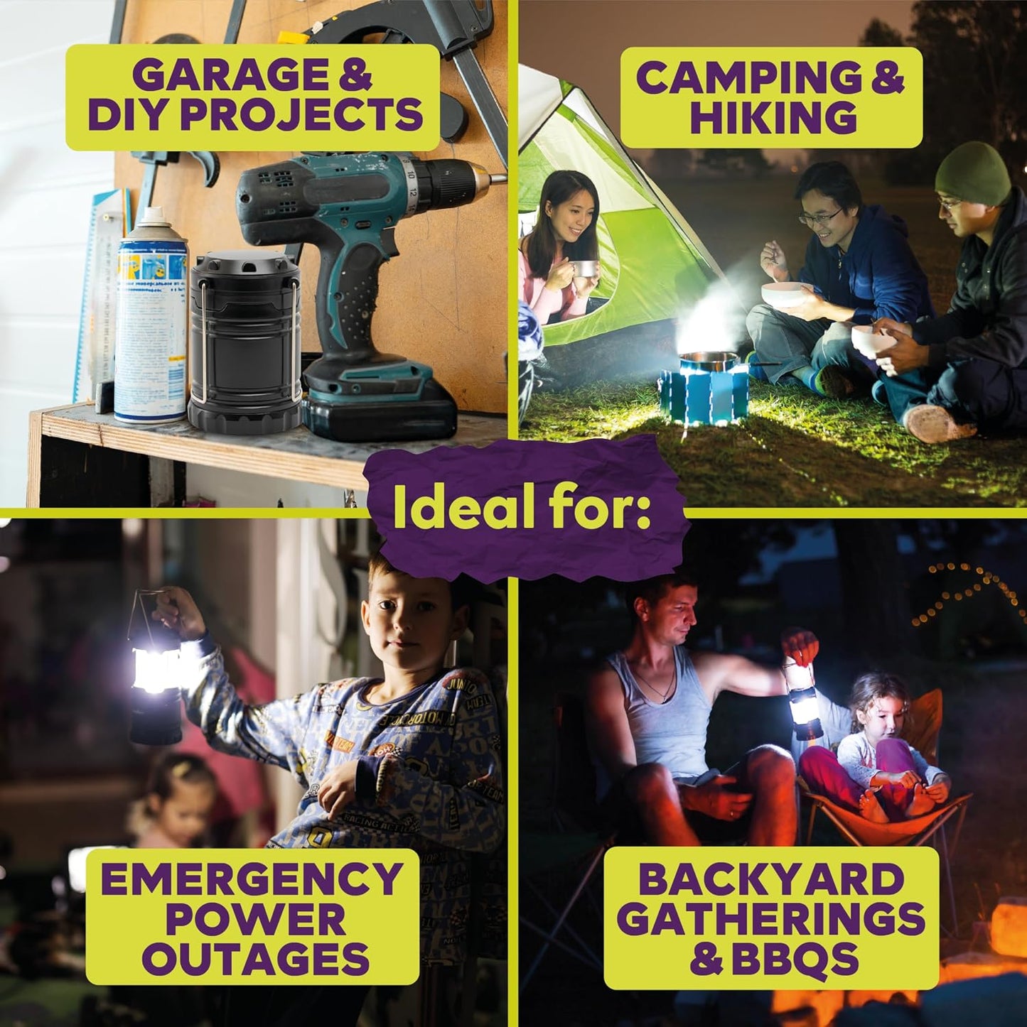 Linterna LED campamento pack 4 luces colgantes plegables