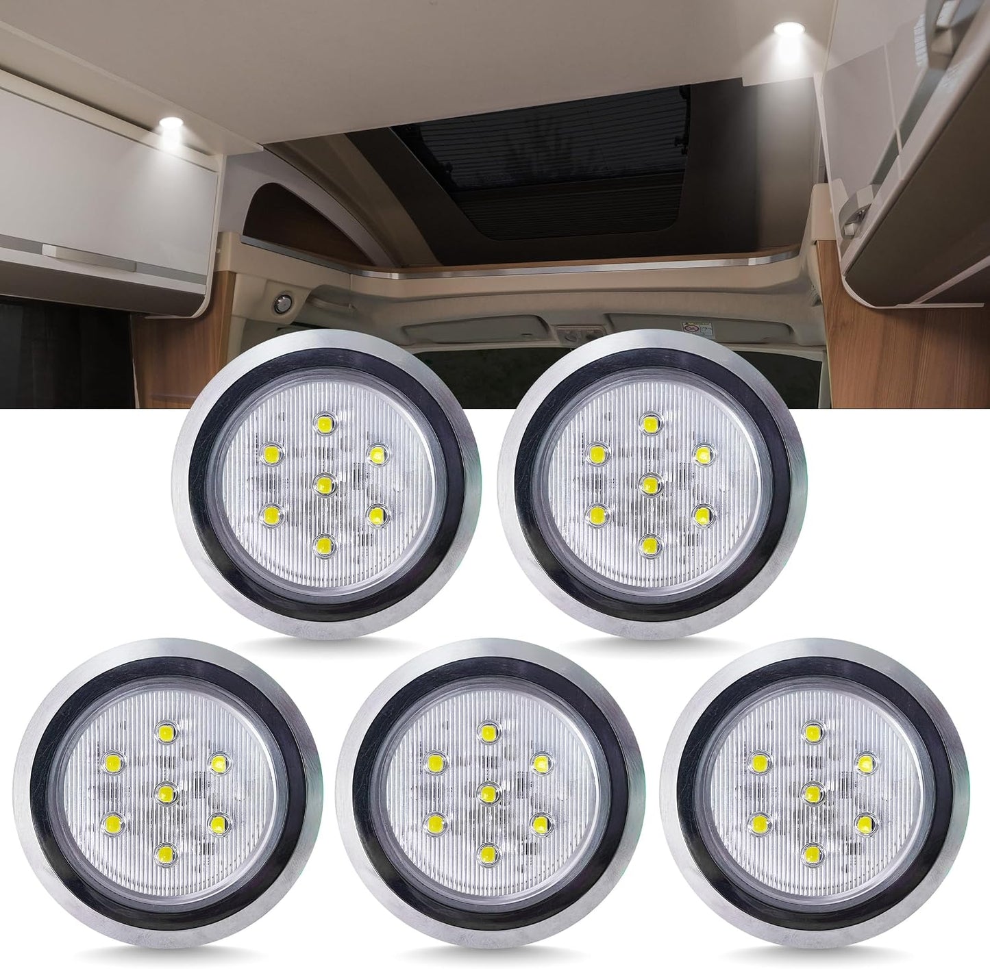 Luz LED superficie 12V anillo cromado 3"