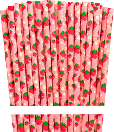 100 Pajitas Papel Diseño Fresa Rojo Rosa Verde