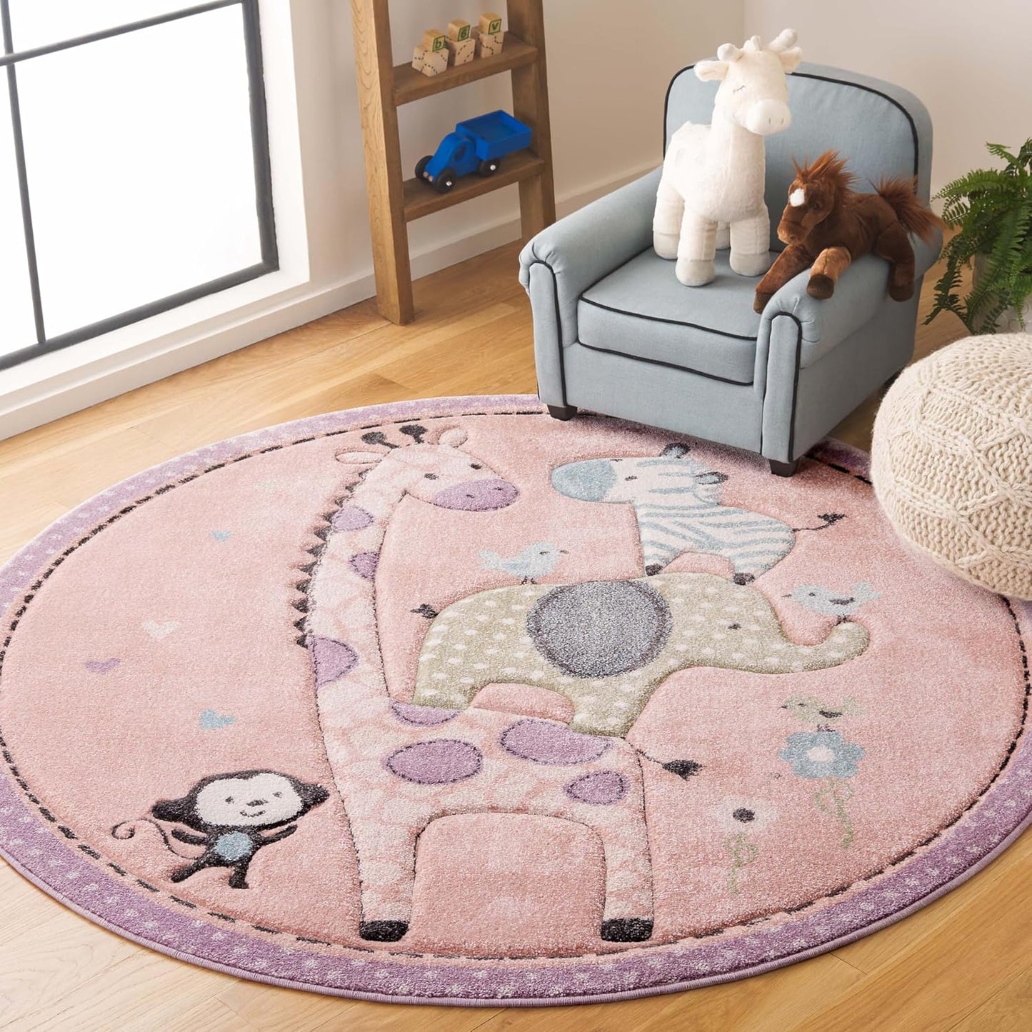 Alfombra redonda para niños diseño geométrico rosa suave