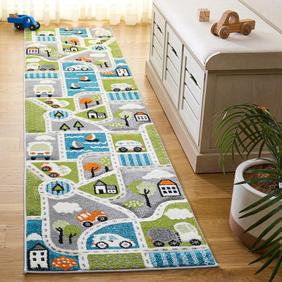 Alfombra pasillo niños 2'3"x8' verde gris no pelusa