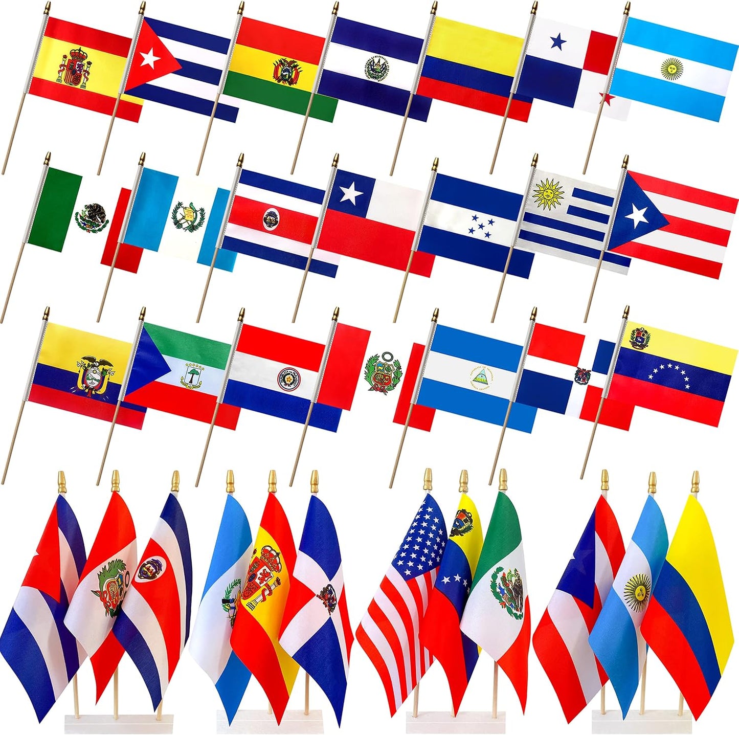 Banderas palitos hispanos 22 paises 5x8pulg decoracion mes hispano