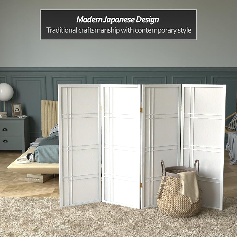 Pantalla Shoji doble cruz corta 4ft 4 paneles Blanco