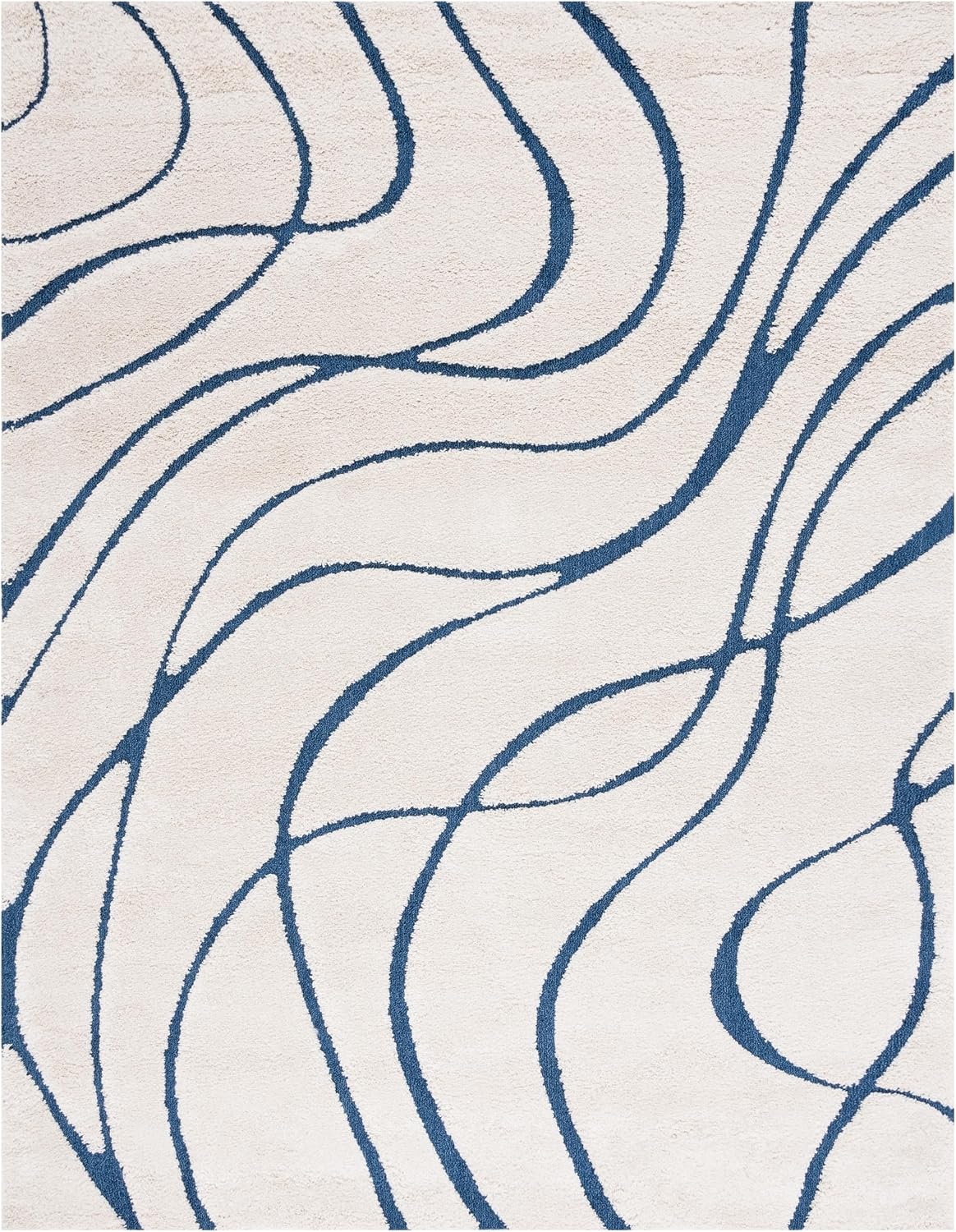 Alfombra Shag 8'6x12' felpa 12pulg crema/azul sala