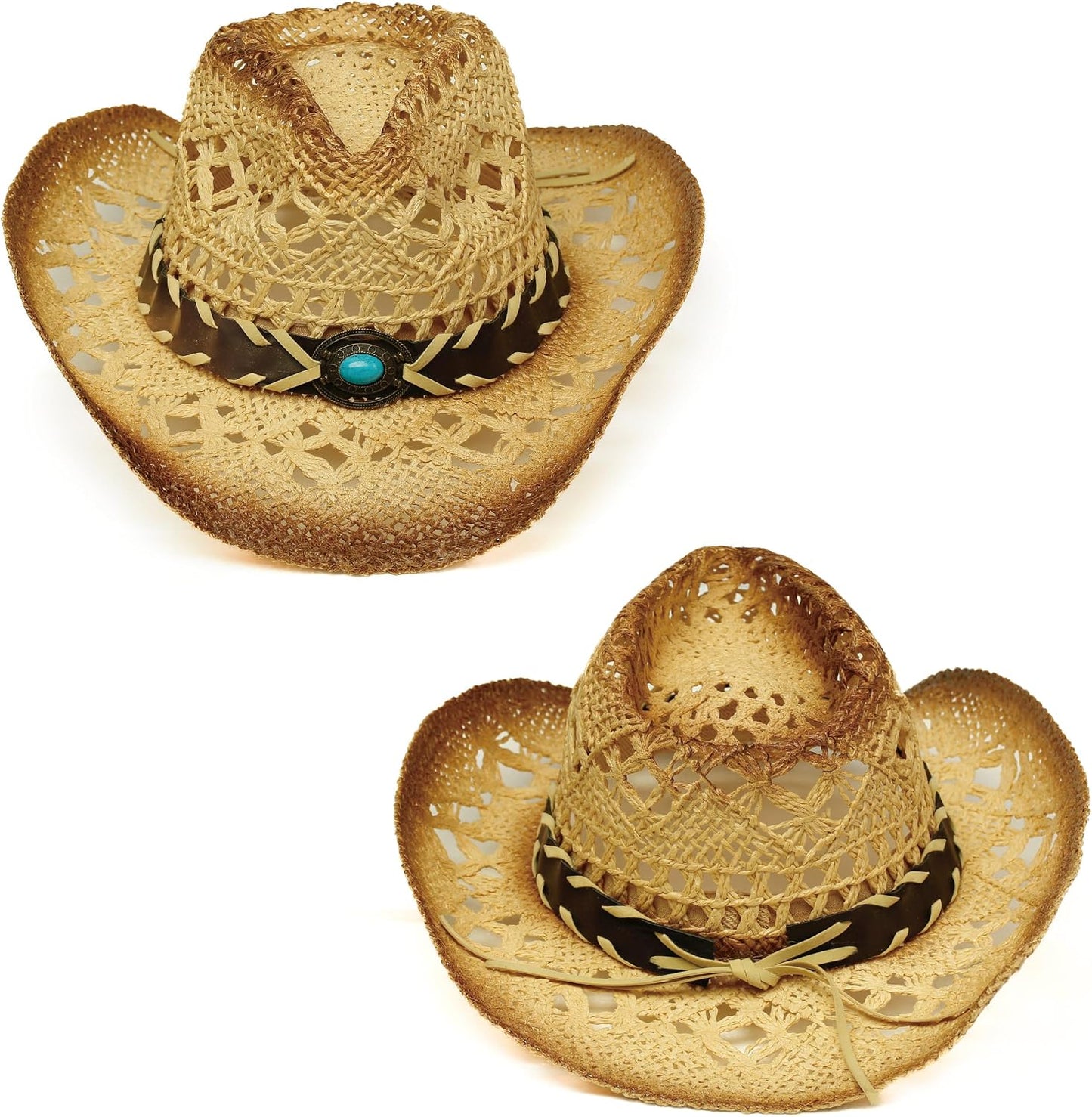 Sombrero vaquero y vaquera de paja ala ancha unisex rafia