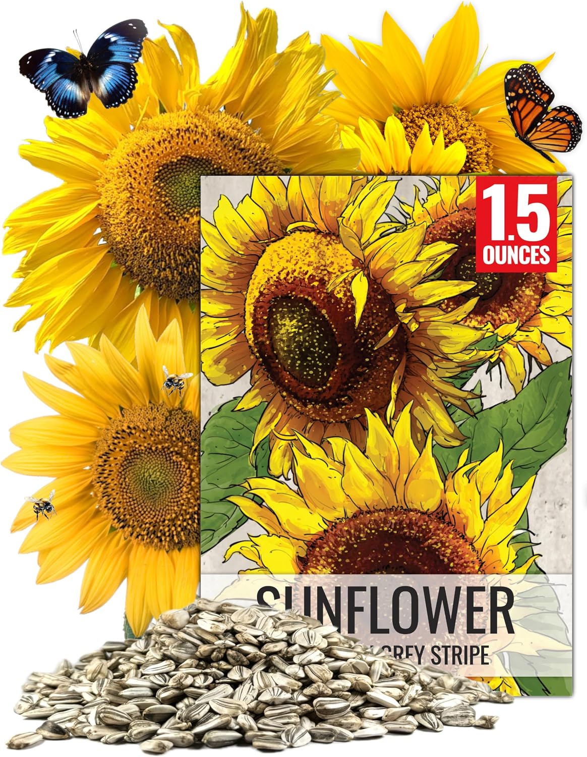 Semillas girasol mamut rayas grises sin OMG bolsa grande
