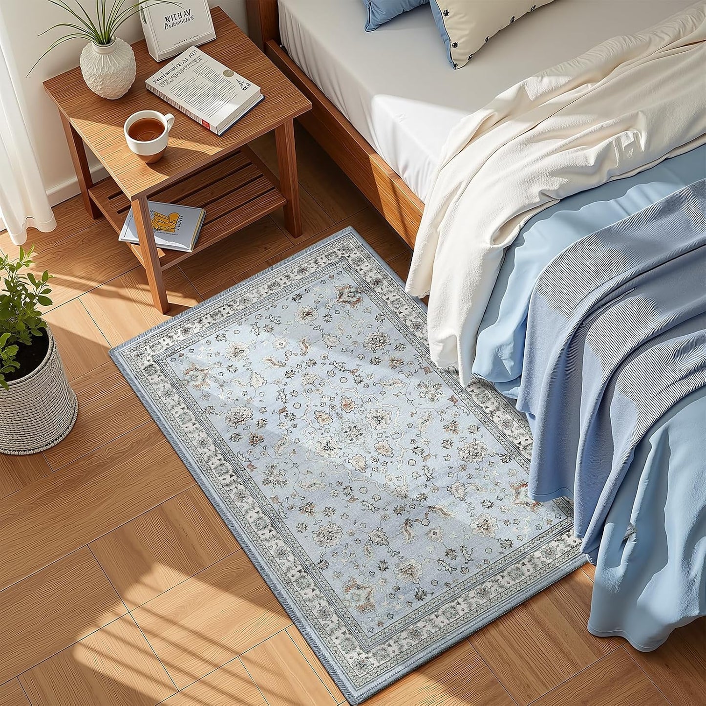 Alfombra entrada lavable azul 2x3ft antiderrap bohemia