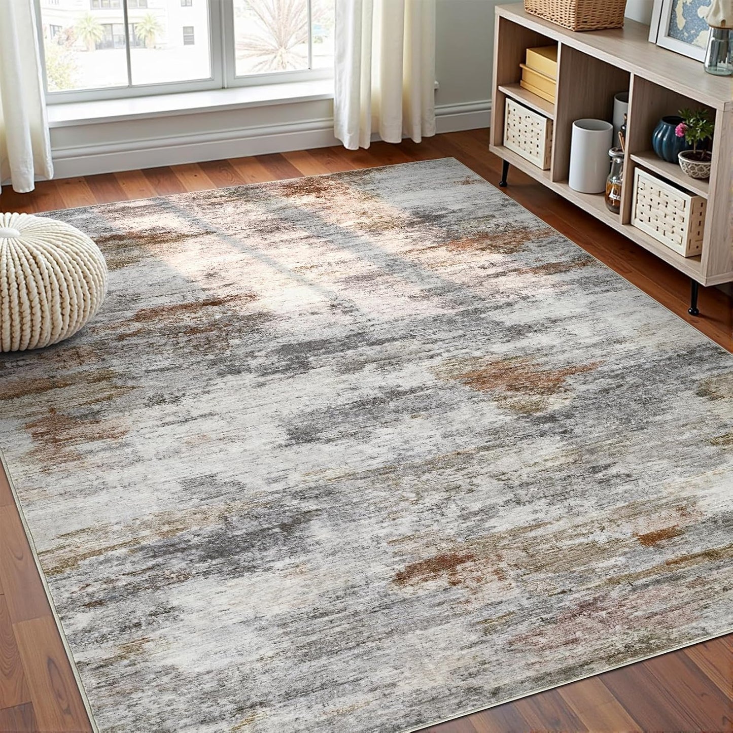 Alfombra sala 5x7 lavable neutra moderna para dormitorio