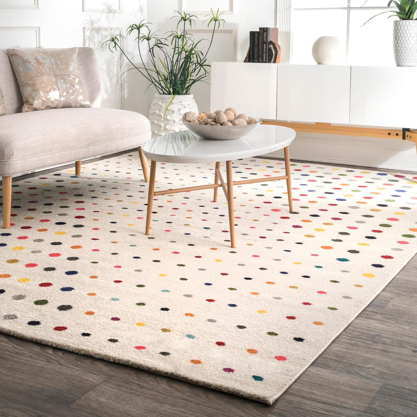 Alfombra dormitorio sala 4x6ft diseño lunares resistente