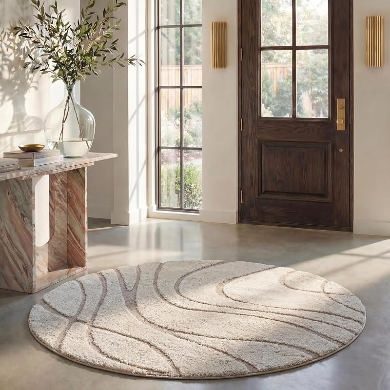 Alfombra redonda felpa 1.2" crema/beige sala dormitorio