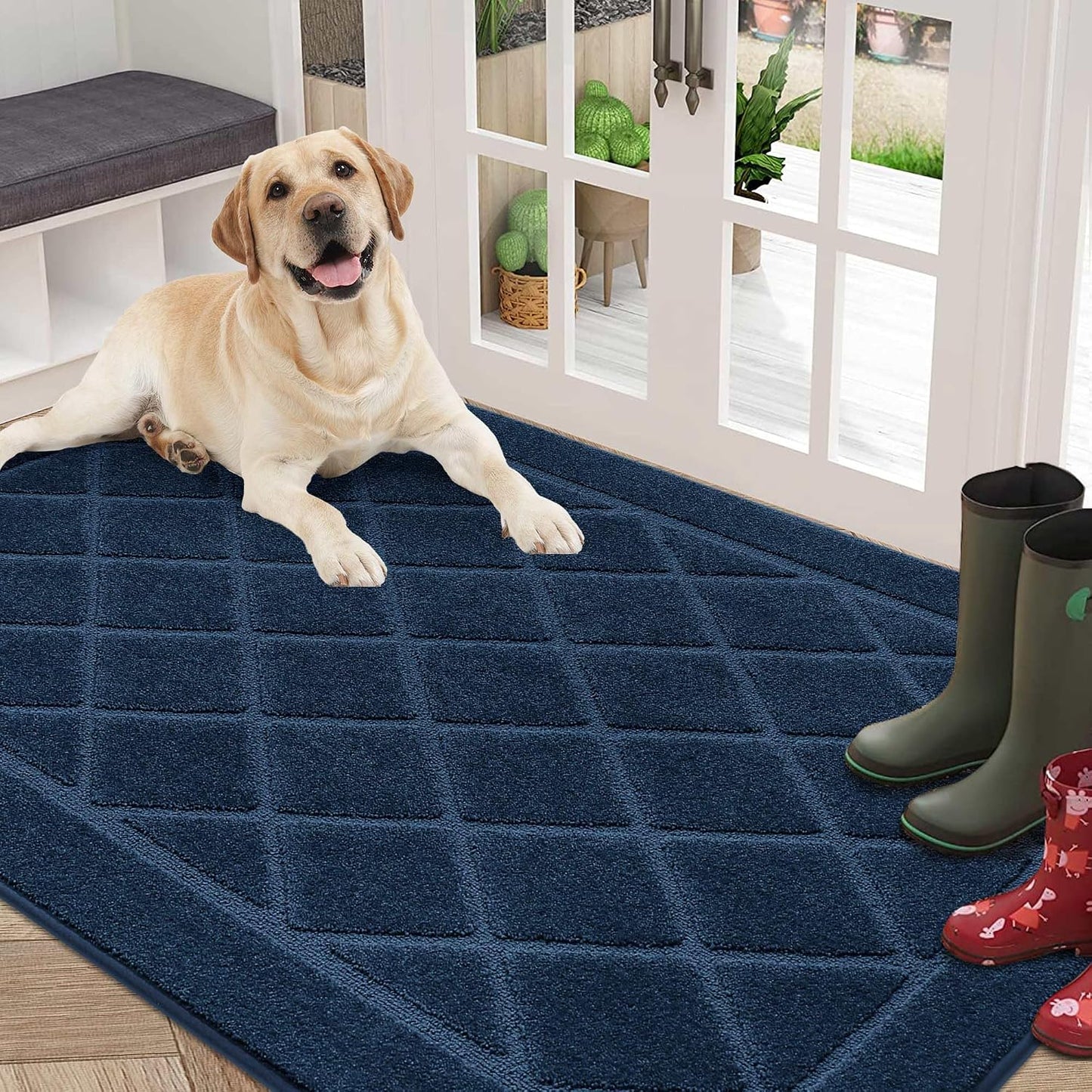 Tapete puerta antiderrap 36x60" lavable color azul