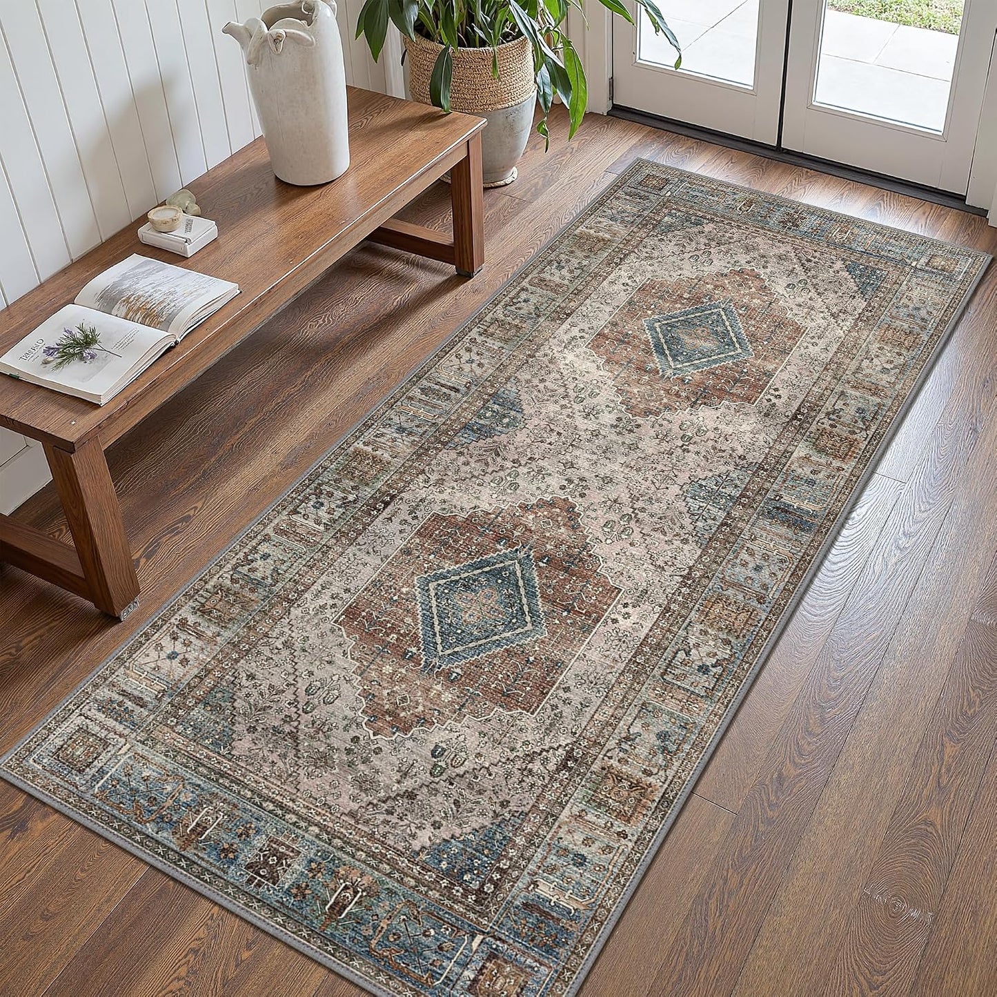 Alfombra pasillo lavable 2x5pulg antiderrap color marrón