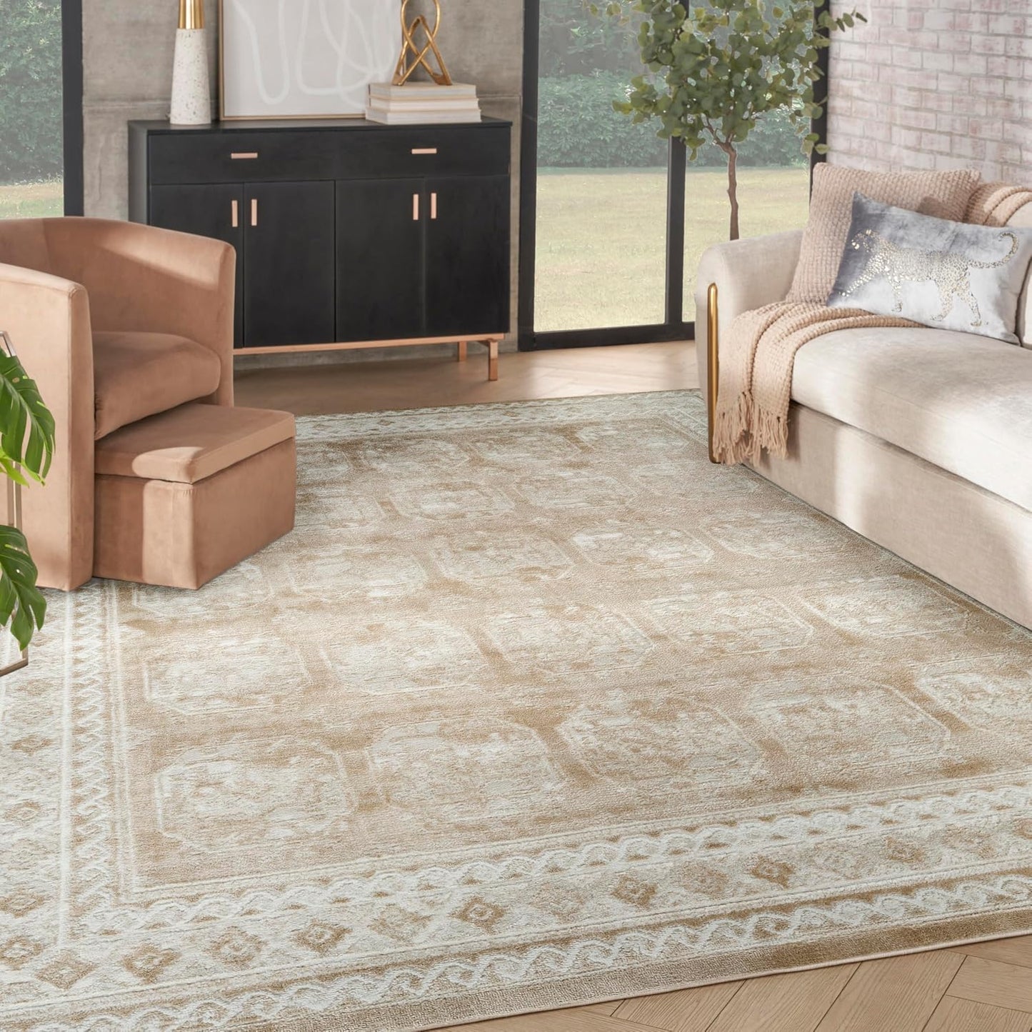 Alfombra beige 7x10ft x 9x10ft dormitorio sala comedor