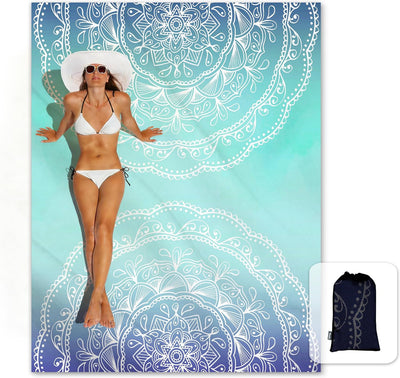Manta playa suave 106x81pulg con bolsillos malla diseño mandala