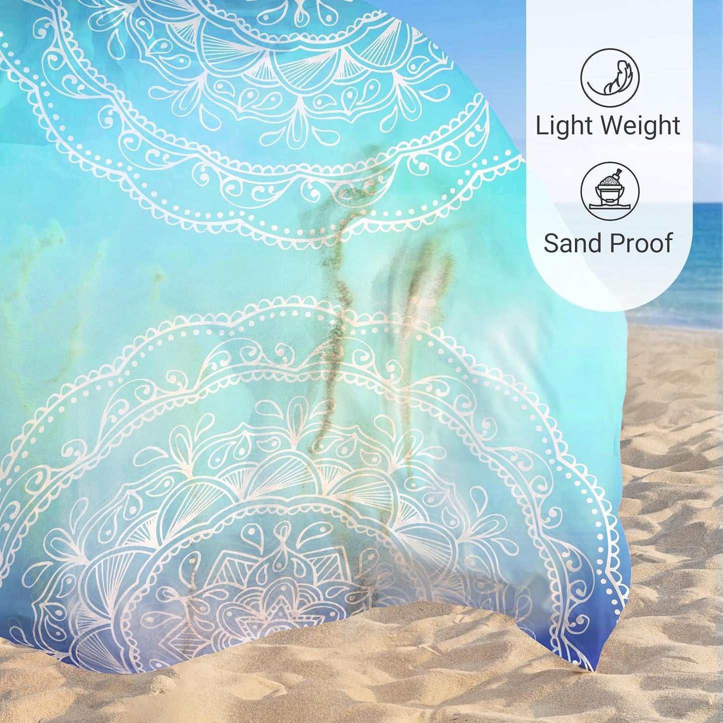 Manta playa suave 106x81pulg con bolsillos malla diseño mandala