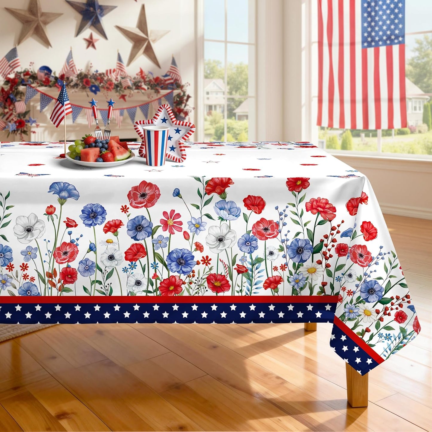 Mantel impermeable mariposa flores azules y rojas