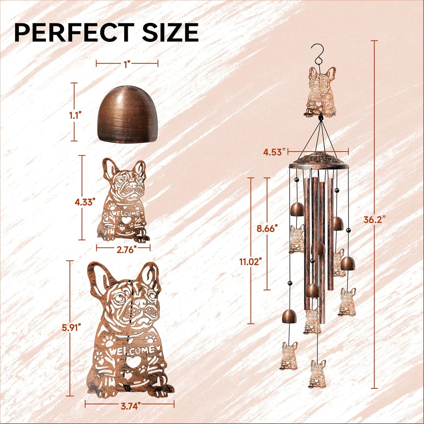 Campanillas viento bulldog 36" perros exteriores