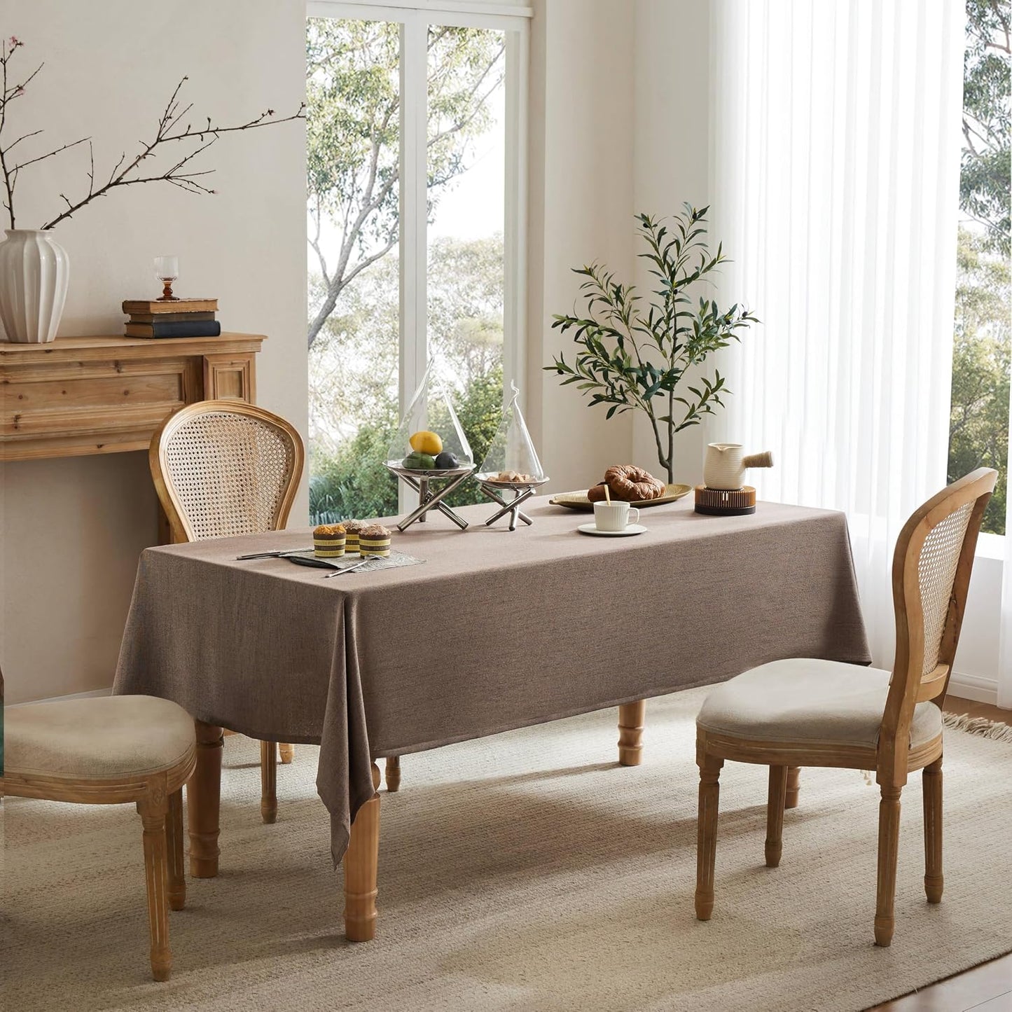Mantel lino mesa rectangular 60x120pulg marrón estilo granja