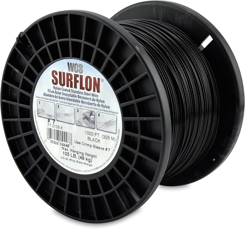 Alambre trenzado acero inox recubierto nailon negro 1000 ft