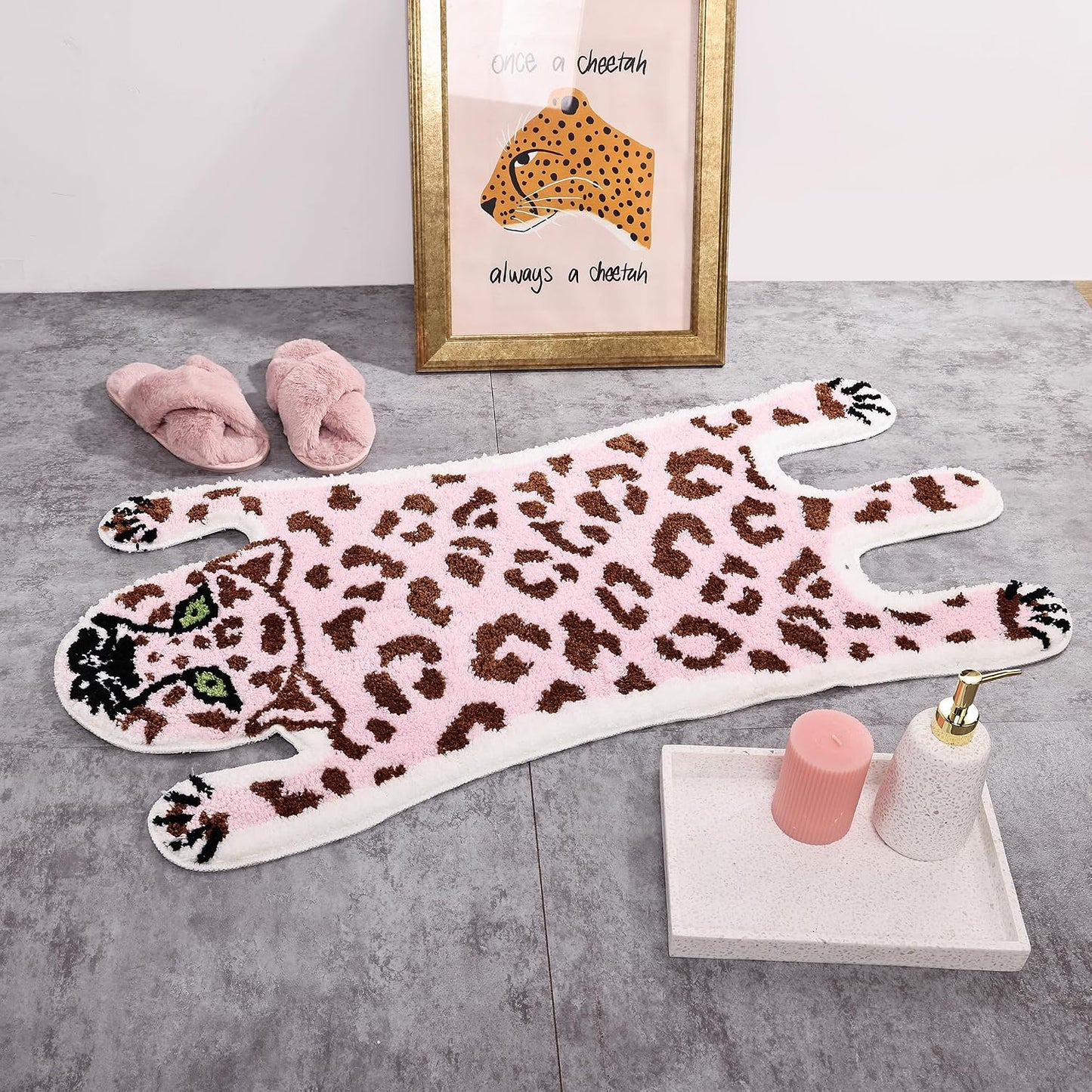 Alfombra baño leopardo rosa antiderrap