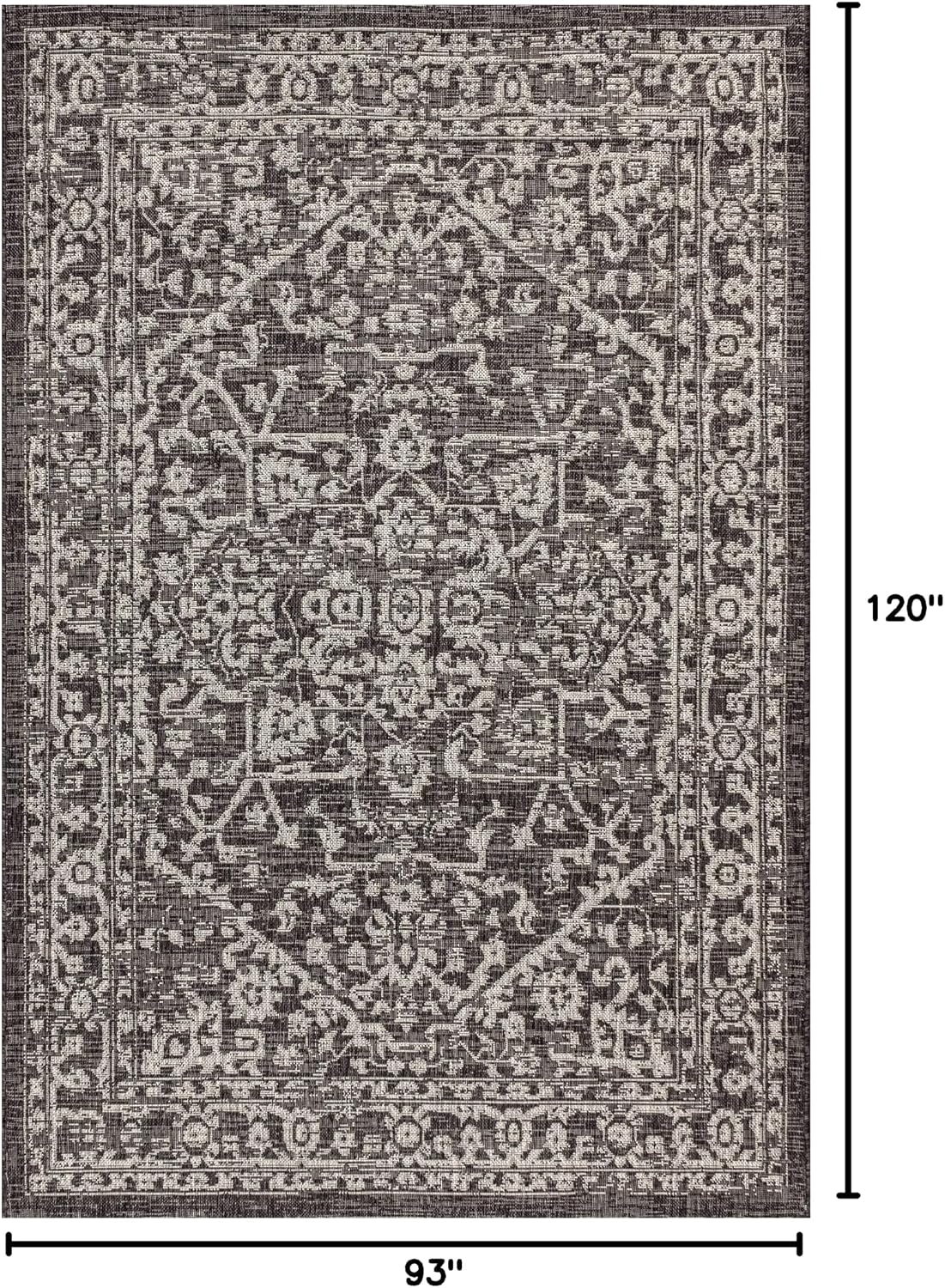 Alfombra boho medallón 8x10 negra/gris texturizada