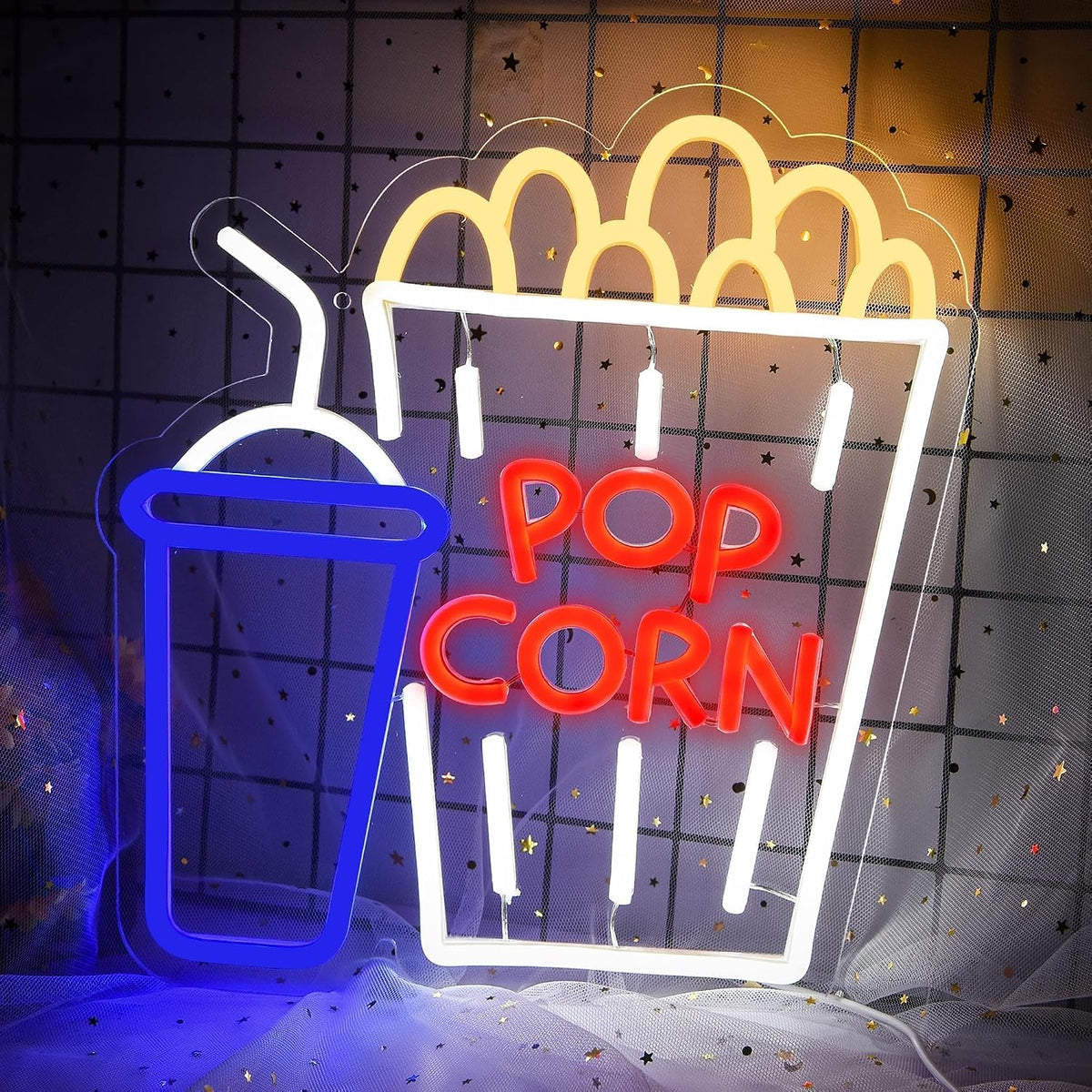 Letrero neón palomitas LED para cine bar decoración