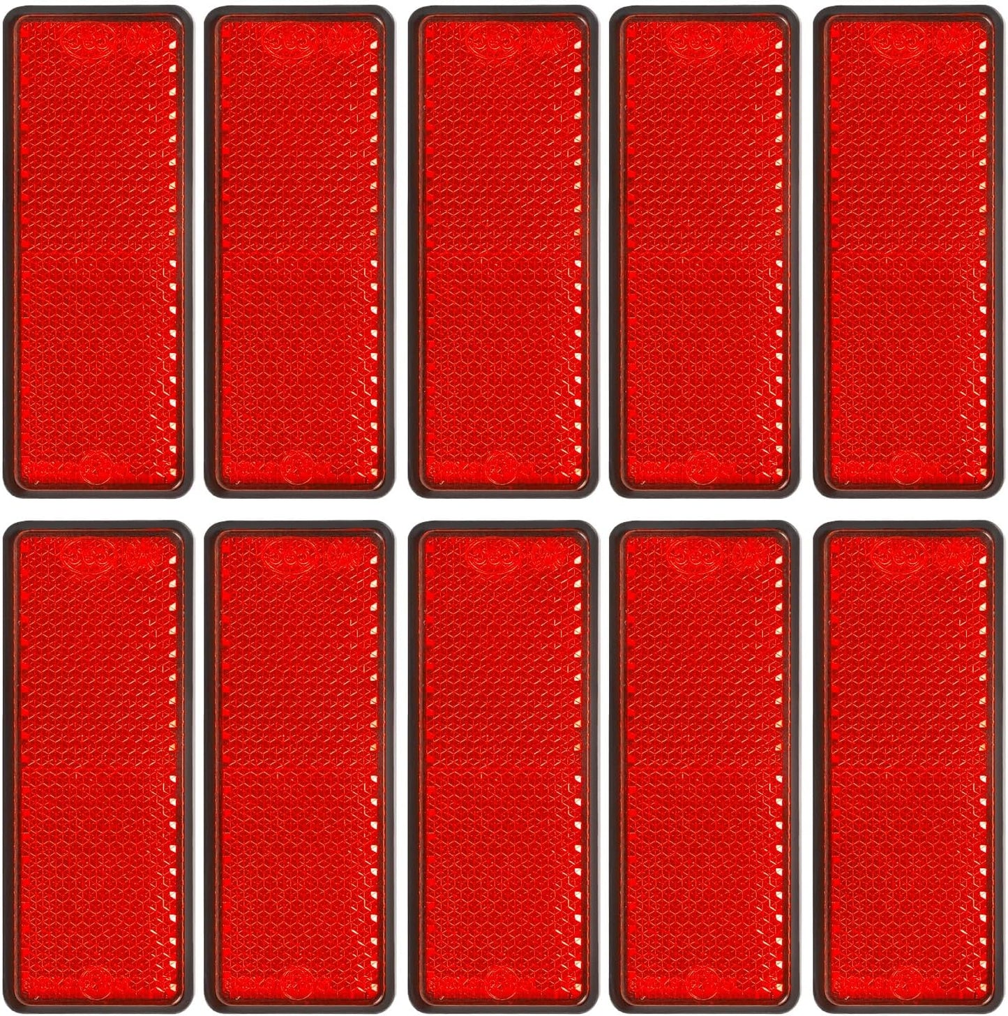 10 Reflectores Rectangulares Autoadhesivos Rojos