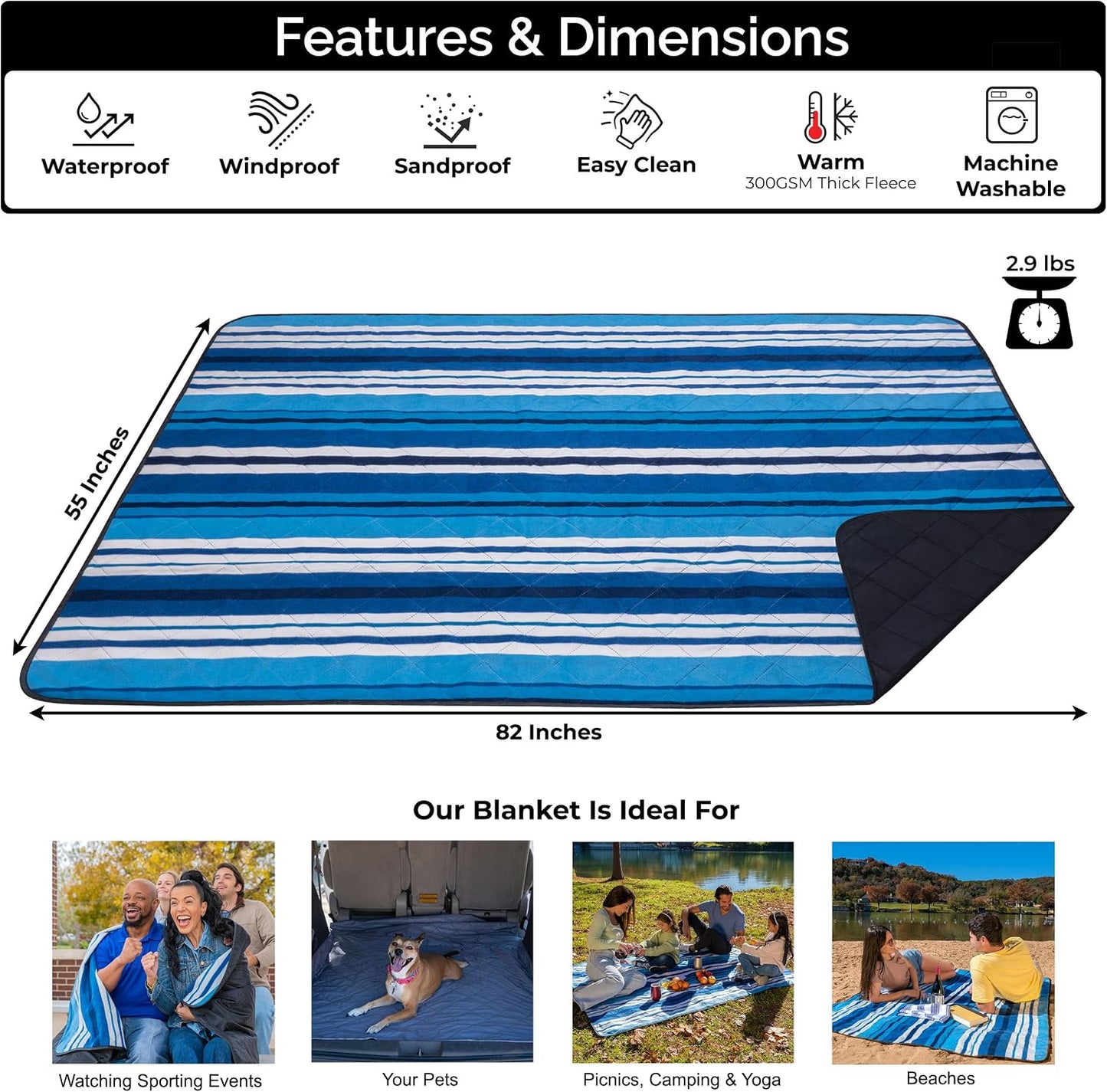 Manta impermeable forro polar 82x55pulg ideal playa camping