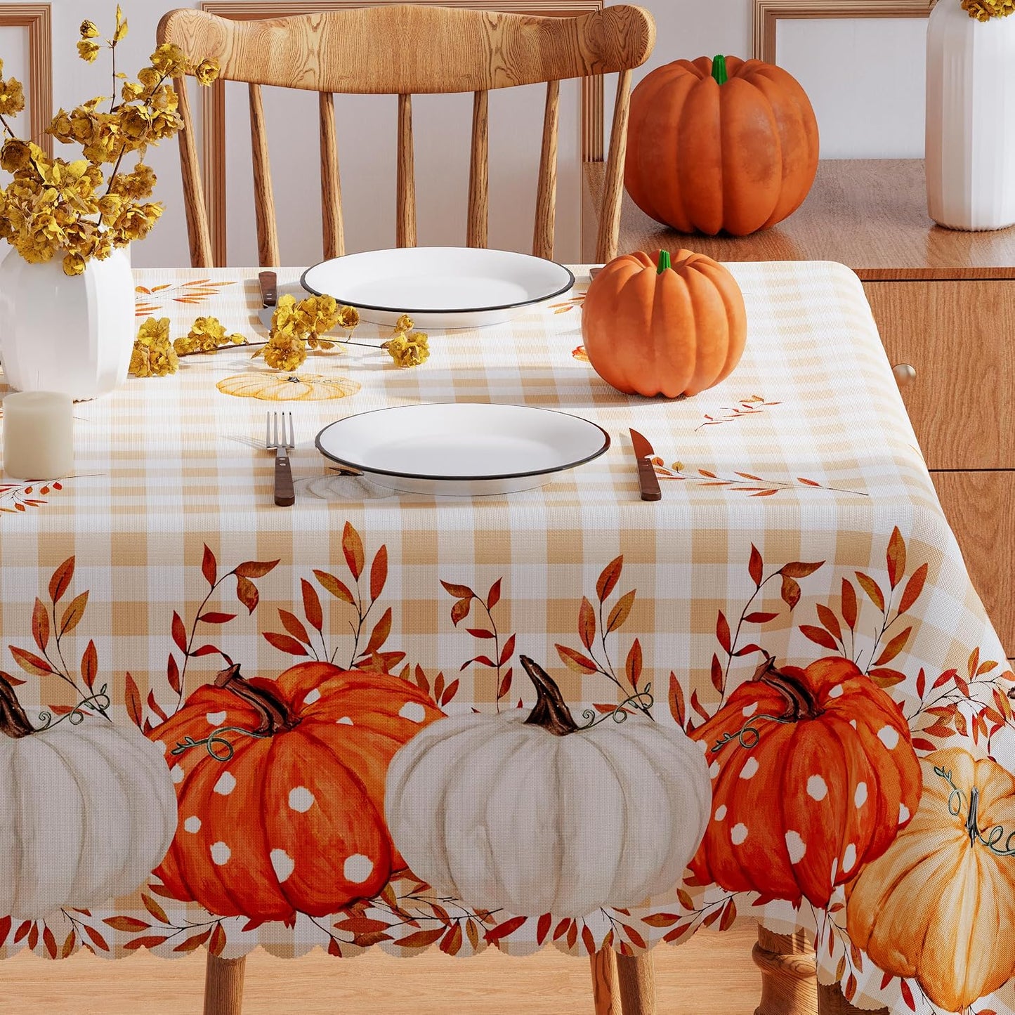 Mantel cuadrado 60x60pulg naranja festoneado impermeable