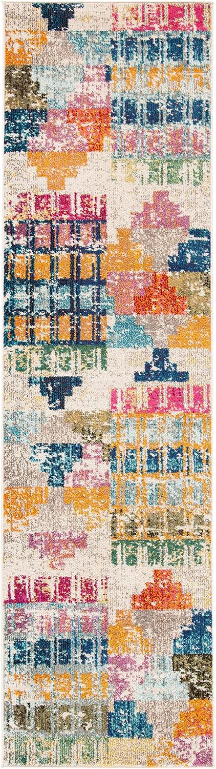 Alfombra pasillo 2'2"x12' color marfil diseño bohemio