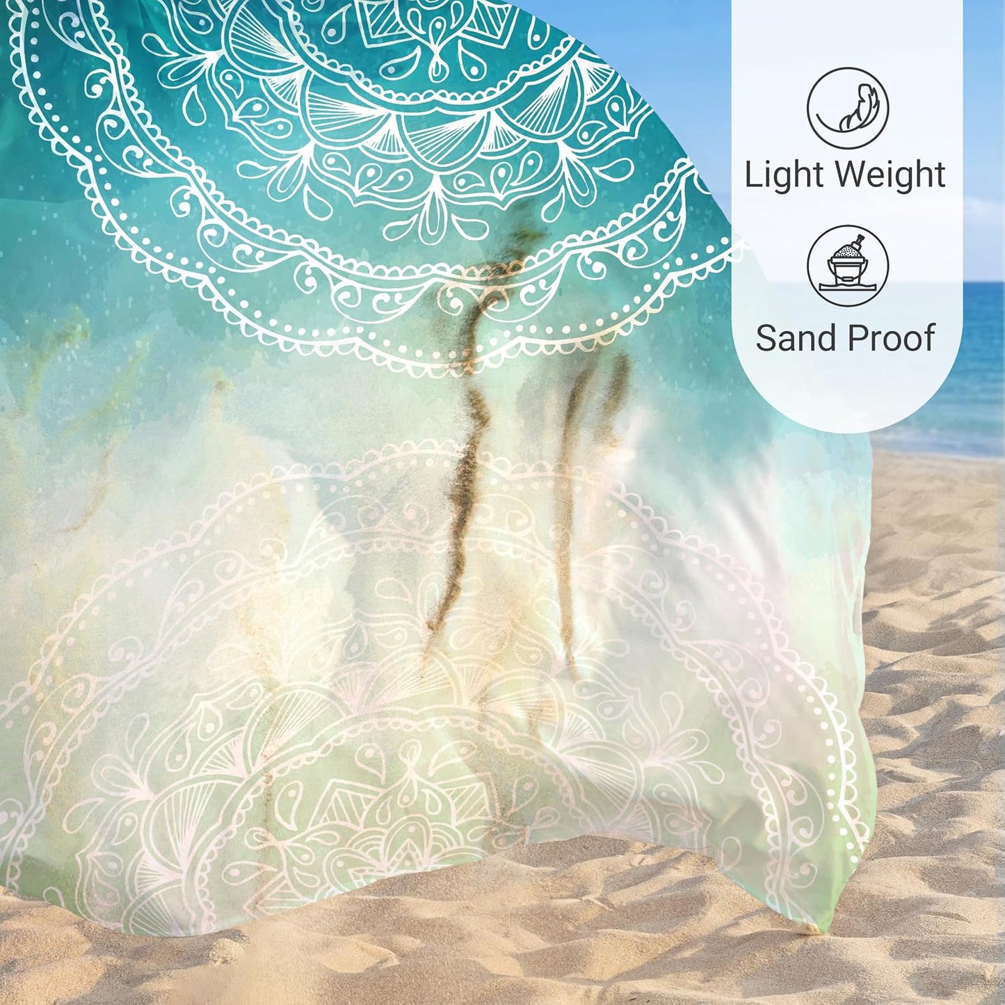 Manta playa suave 106x81pulg con bolsillos malla mandala