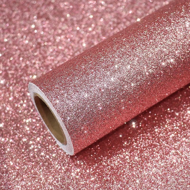 Rollo papel pintado purpurina oro rosa 15.7x354" decorativo
