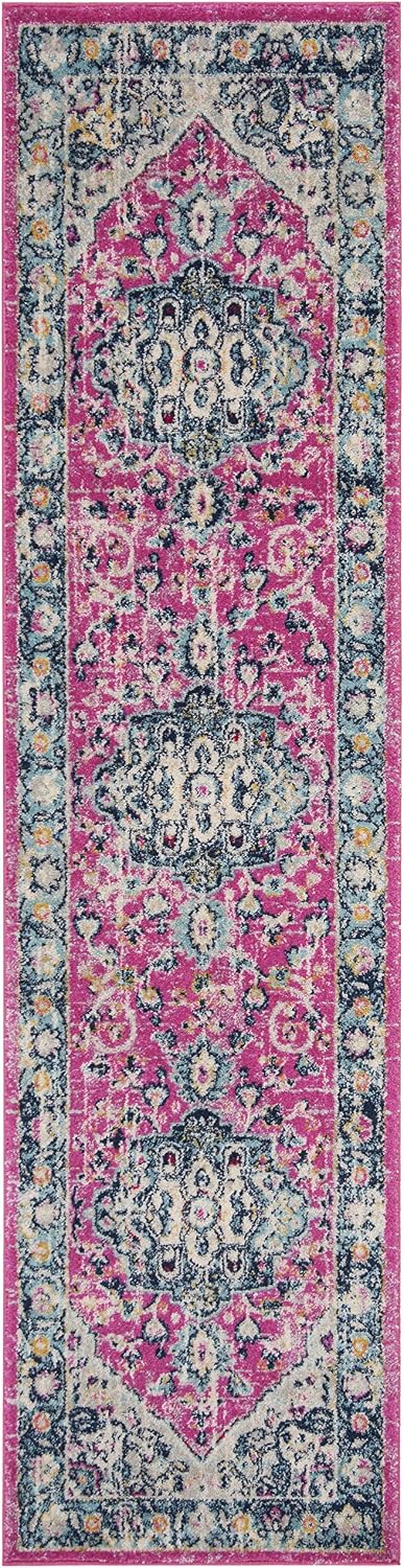 Alfombra pasillo 2x8ft diseño oriental fucsia aguamarina