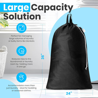 Bolsa lavandería malla 24x36" resistente asas hombro negro