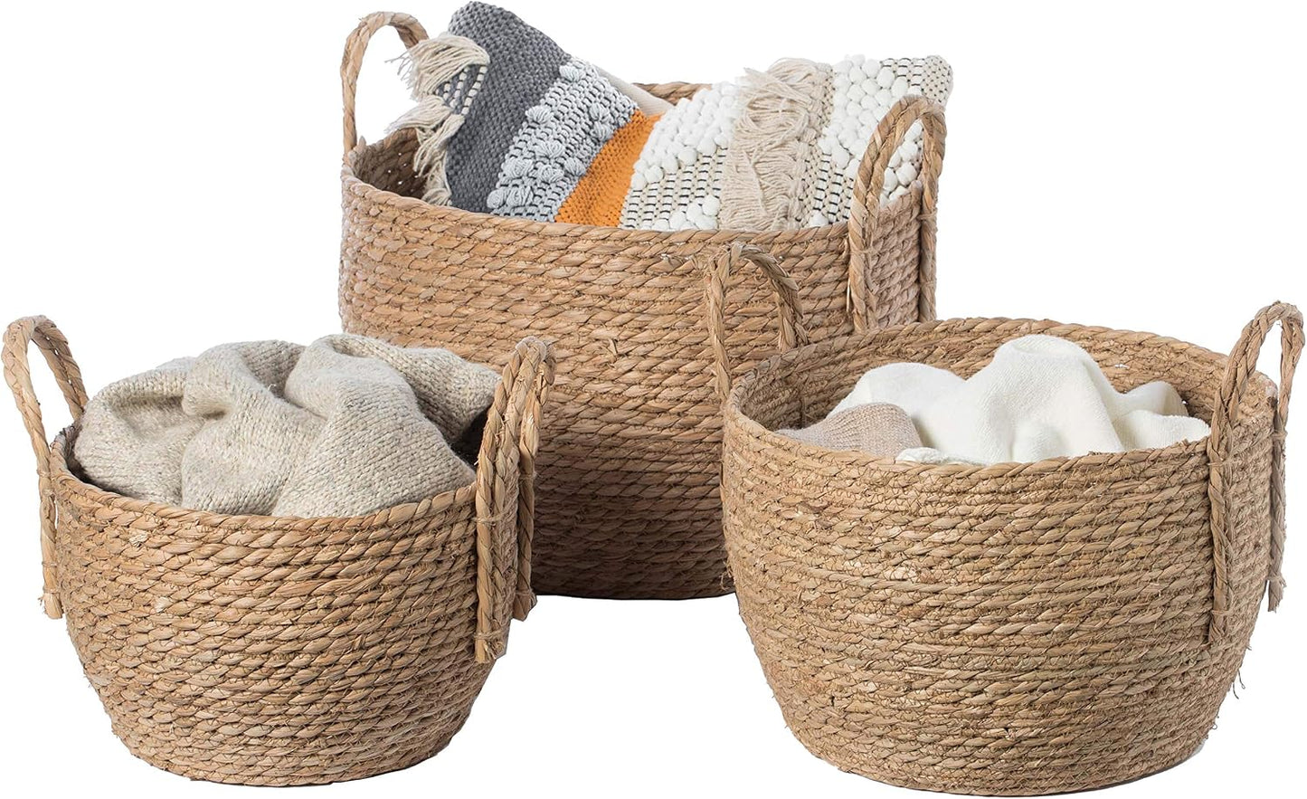 Cesta mimbre redonda con asas trenzadas set 3