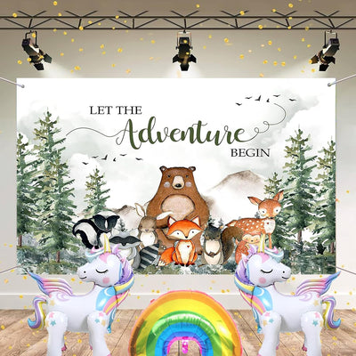 Telón baby shower bosque 7x5 let the adventure begin