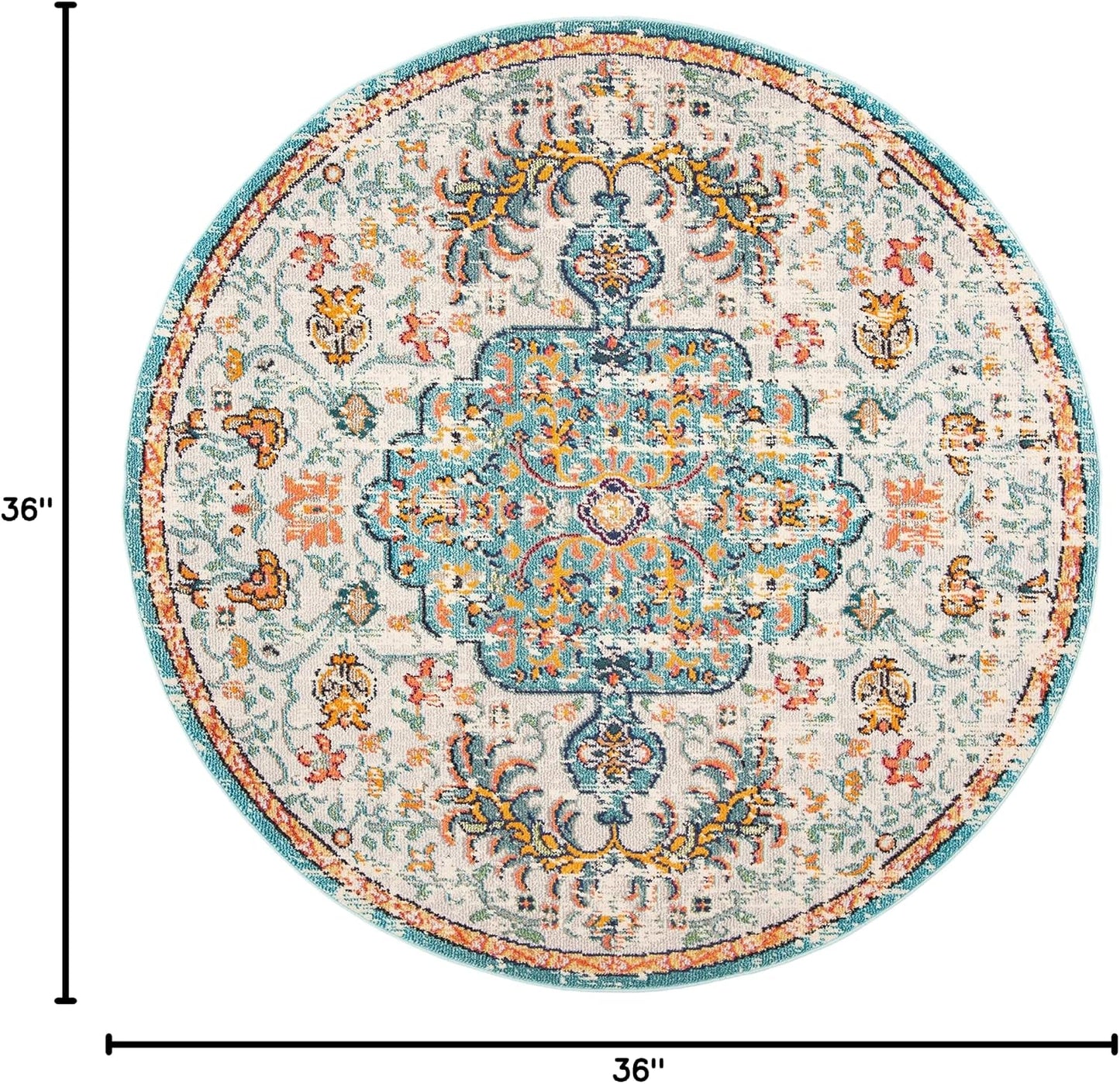 Alfombra boho redonda 3ft gris y azul claro