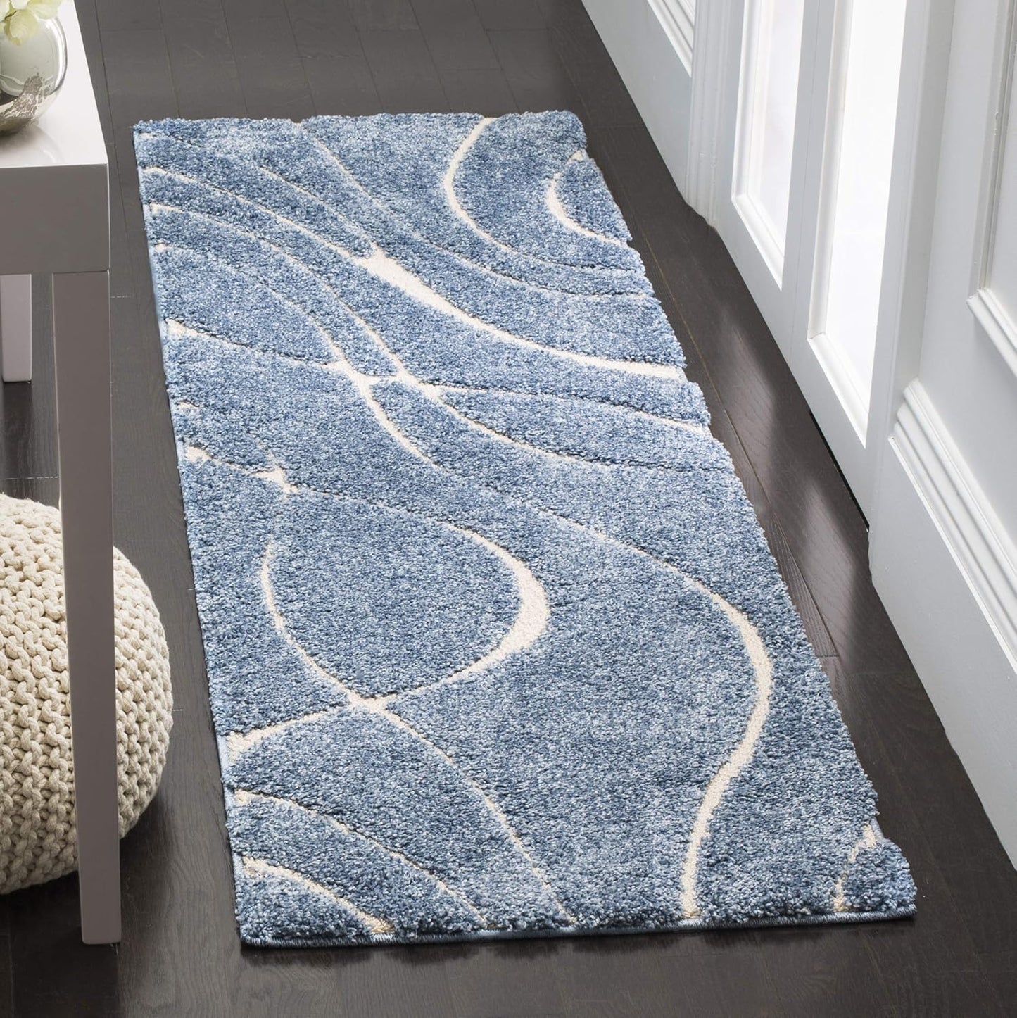 Alfombra Pasillo 2'3x13' Azul Claro y Crema Sin