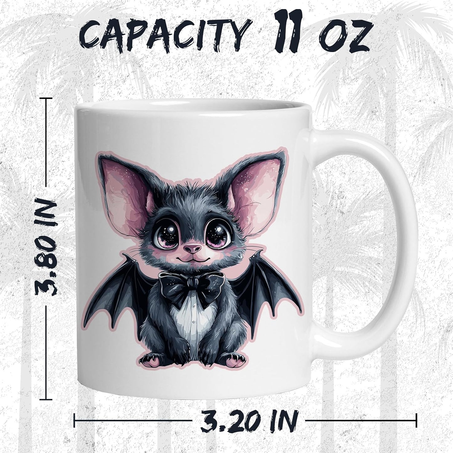 Taza cerámica murciélago 11oz agarre cómodo regalo oficina