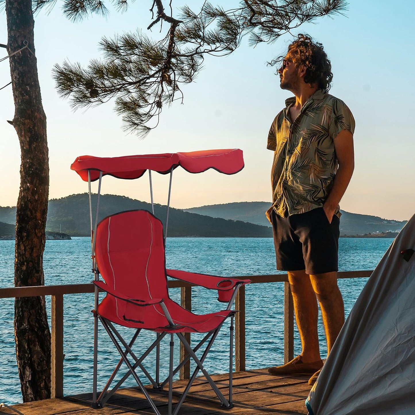 Silla campamento reclinable plegable con toldo 350lb