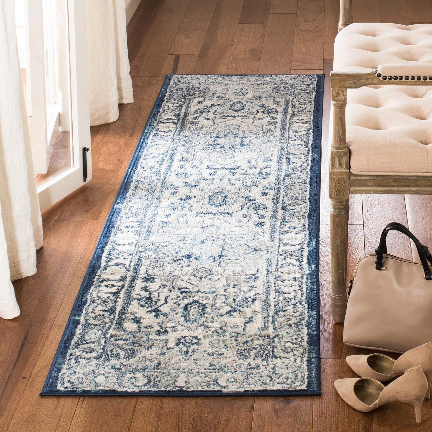 Alfombra pasillo 2x8ft gris claro diseño medallón