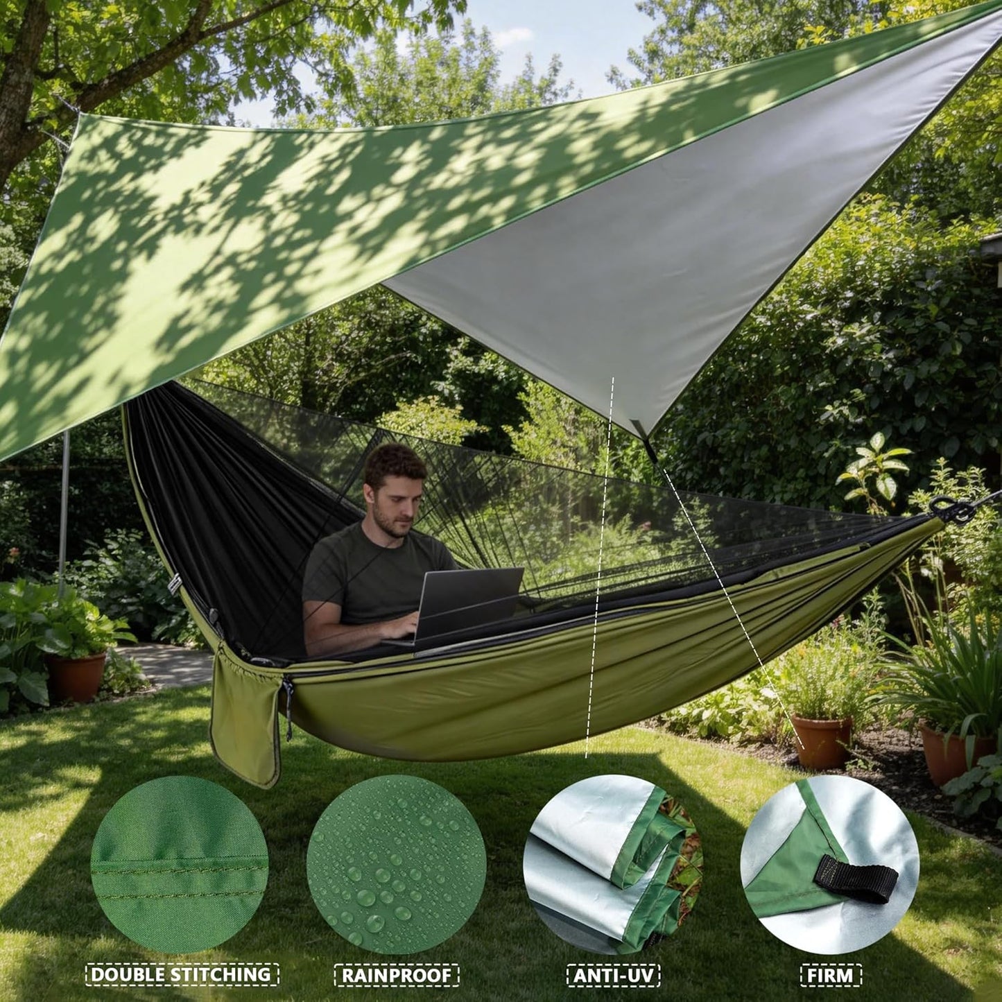 Hamaca camping con mosquitera y paracaídas impermeable