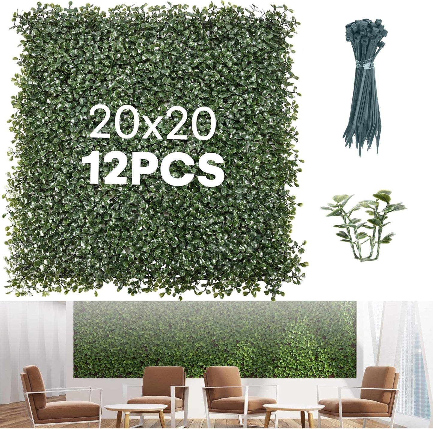Paneles césped pared 20x20pulg pack 12 UV decoración patio