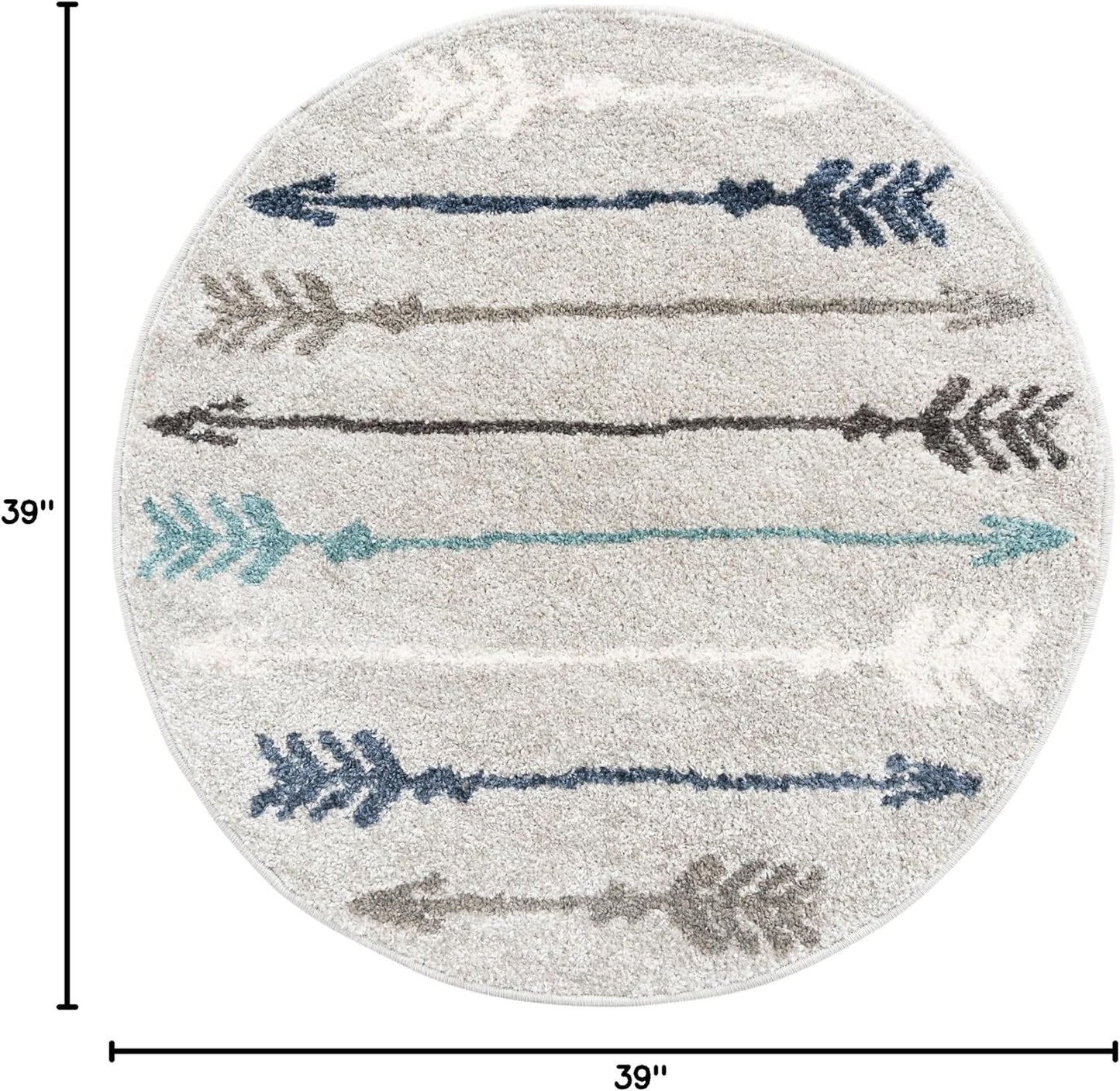 Tapete redondo 3ft3" diseño flechas gris y azul