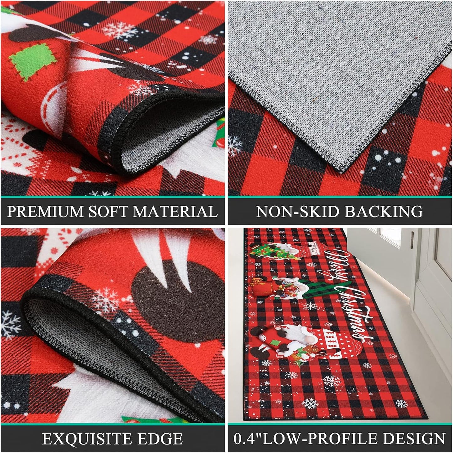 Alfombra pasillo navideño 2x6ft antiderrap lavable
