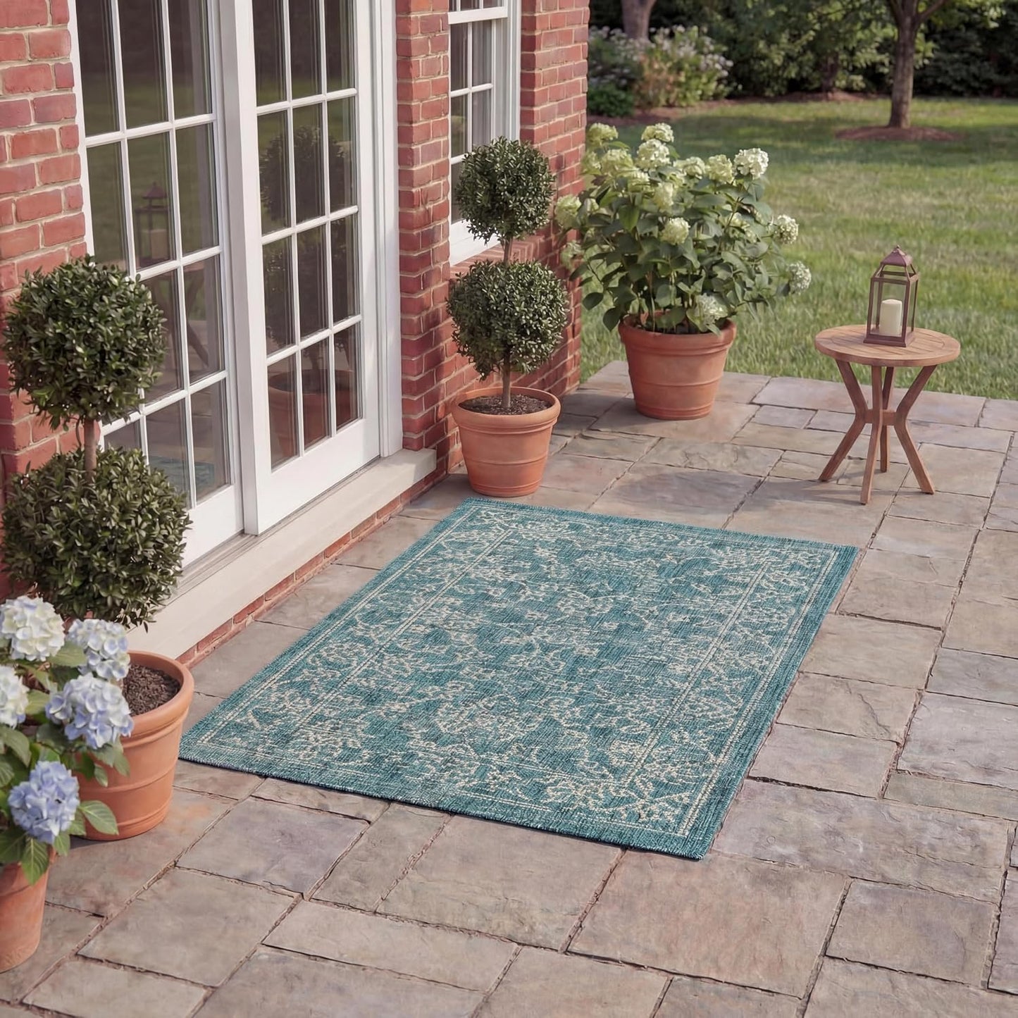Alfombra exterior lavable 2x3.7pies turquesa