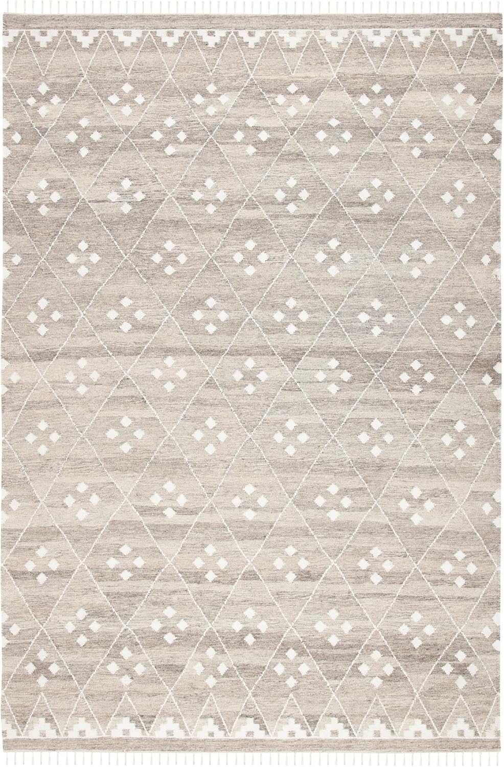 Alfombra Kilim 6x9ft Natural y Marfil Hecha a Mano