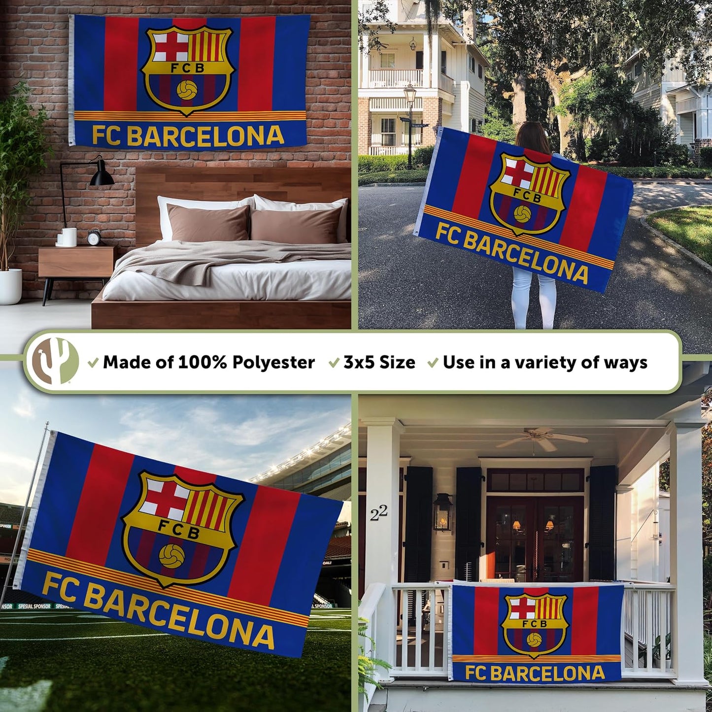 Bandera FC Barcelona 3x5ft con logotipo