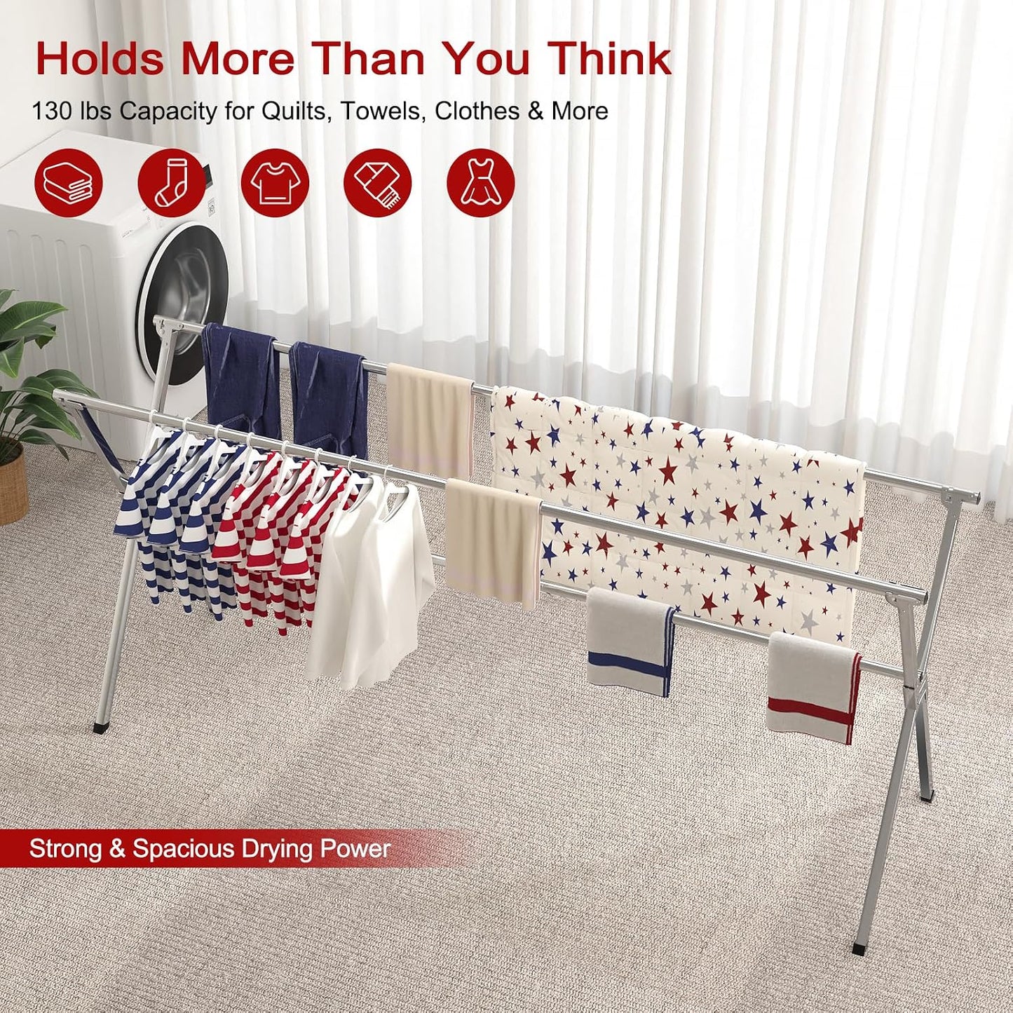 Estante secado ropa acero inox extensible 50.4-78.7"