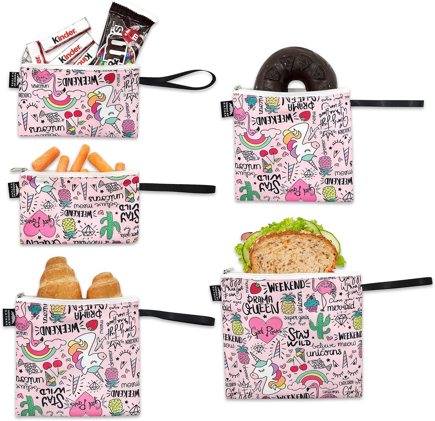 Bolsas sándwich reutilizables doble capa unicornios arcoíris